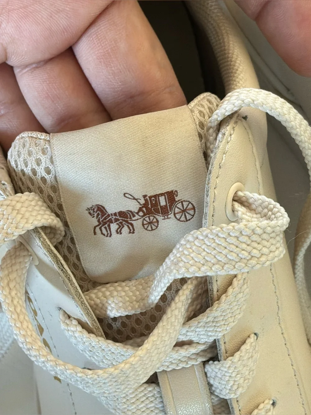 Coach Low Top Leather Sneakers White Signature Heel Women’s Size 8B with Box